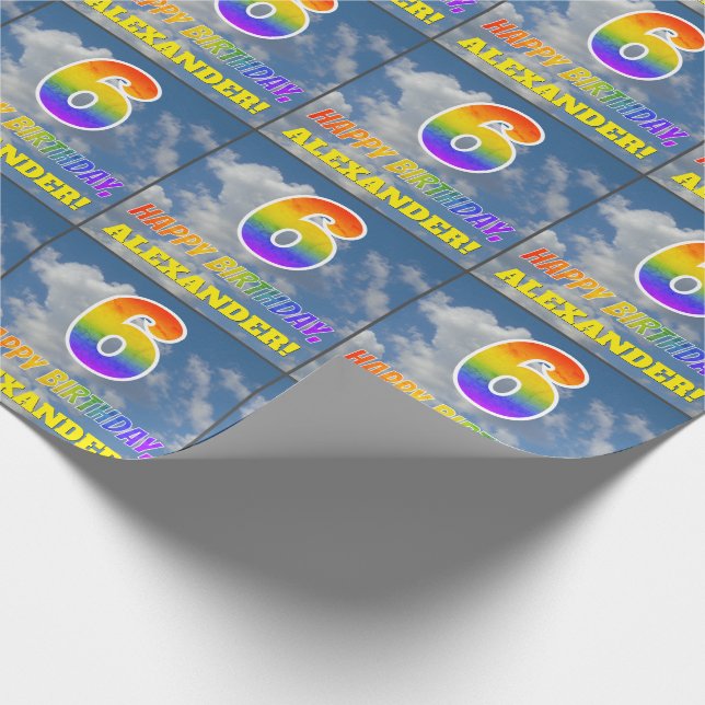 Rainbow look ’6’ & ’GRATTIS PÅ FÖDELSEDAGEN’, Clou Presentpapper (Hörn)