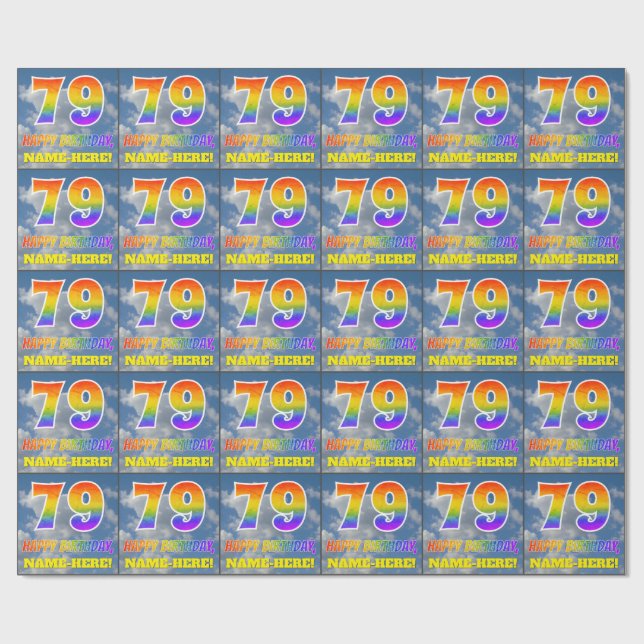 Rainbow look ’79’ & ’GRATTIS PÅ FÖDELSEDAGEN’, Clo Presentpapper (Platt)