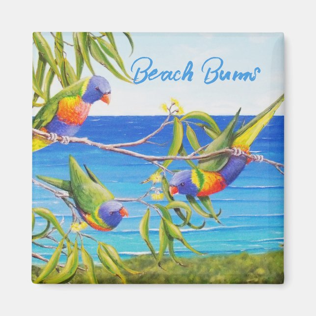 Rainbow Lorikeet Beachy Blue Art Australien Magnet (Framsidan)