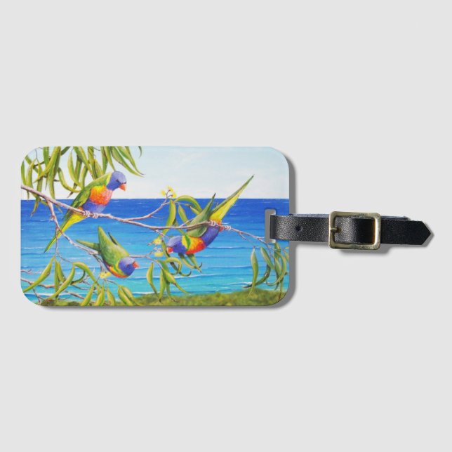 Rainbow Lorikeet Beachy Blue Australian Painting Bagagebricka (Framsida horisontal)