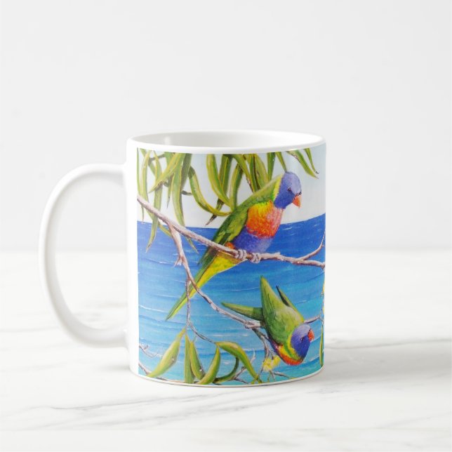 Rainbow Lorikeet Beachy Blue Australian Painting Kaffemugg (Vänster)
