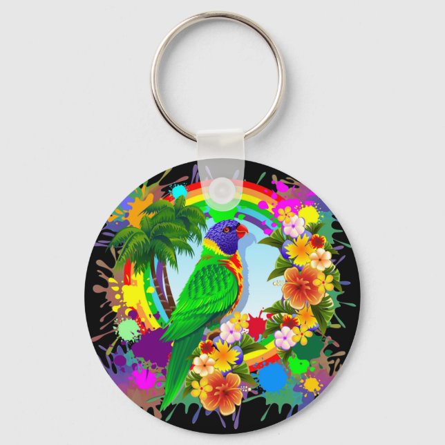 Rainbow Lorikeet Parrot Keychain Nyckelring (Framsida)