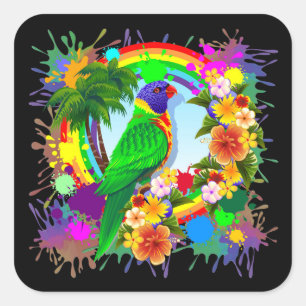 Rainbow Lorikeet Parrot Stickers Fyrkantigt Klistermärke