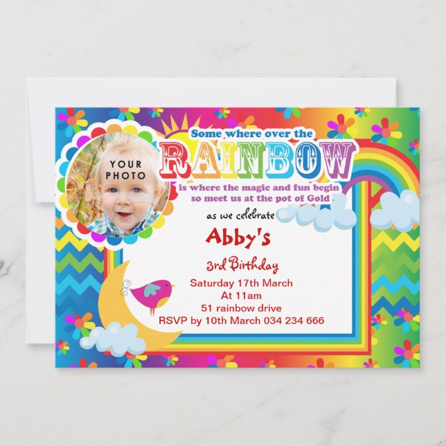 Rainbow lotsa färg födelserbjudande inbjudningar (Framsida)