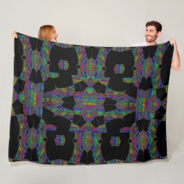 Rainbow Lotus in Black 1 Fleece Blanket