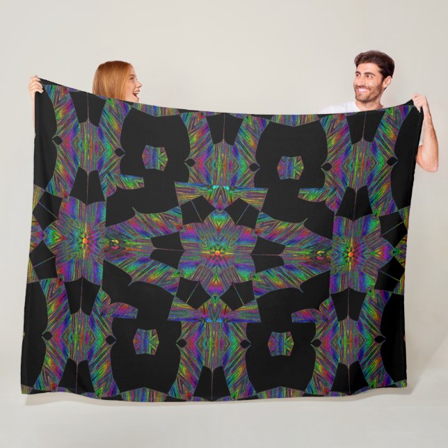 Rainbow Lotus in Black 1 Fleece Blanket (På plats)