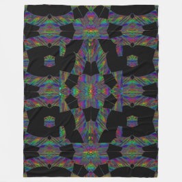 Rainbow Lotus in Black 1 Fleece Blanket