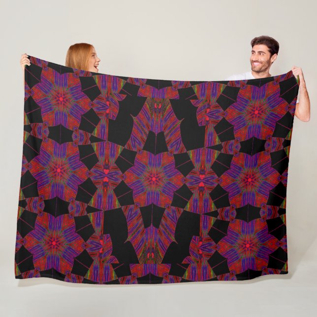 Rainbow Lotus in Black 2 Fleece Blanket (På plats)