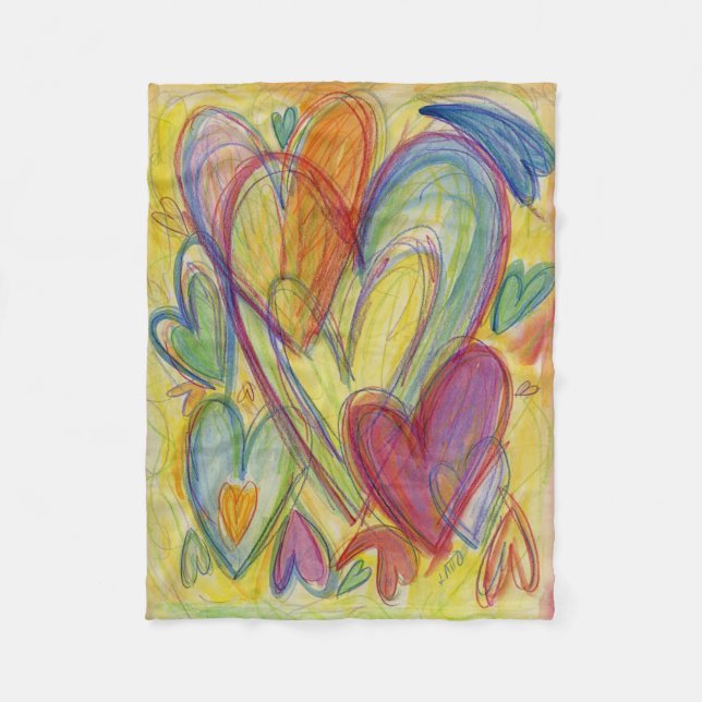 Rainbow Love Hearts Soft Fleece Throw Blankets (Framsidan)