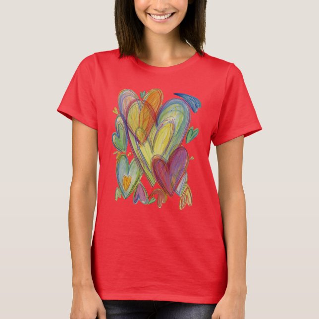 Rainbow Loving Hearts Art Anpassningsbar Shirts T Shirt (Framsida)