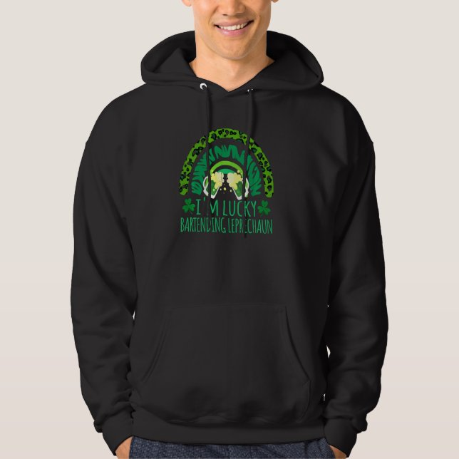 Rainbow Lucky Bartending Leprechaun Bartender St P Hoodie (Framsida)