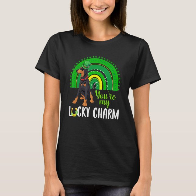 Rainbow Lucky Charm Doberman Hund älskare St Patri T Shirt (Framsida)