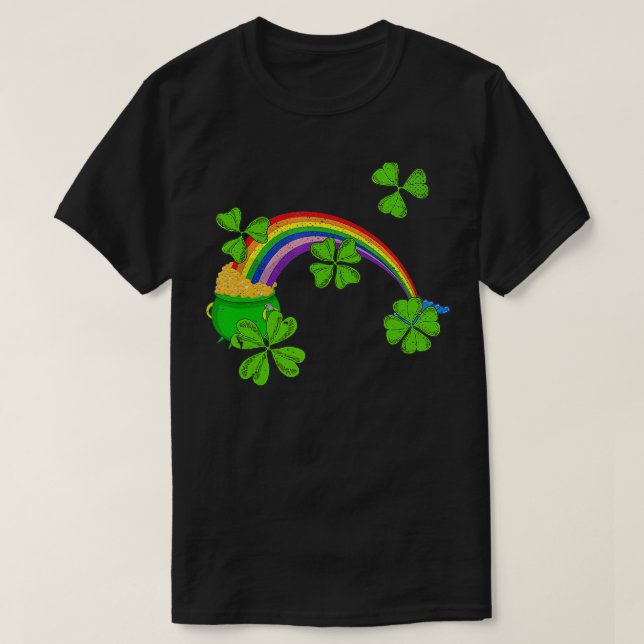 Rainbow Lucky Four Löv Irish Shamrock St Patricks T Shirt (Design framsida)
