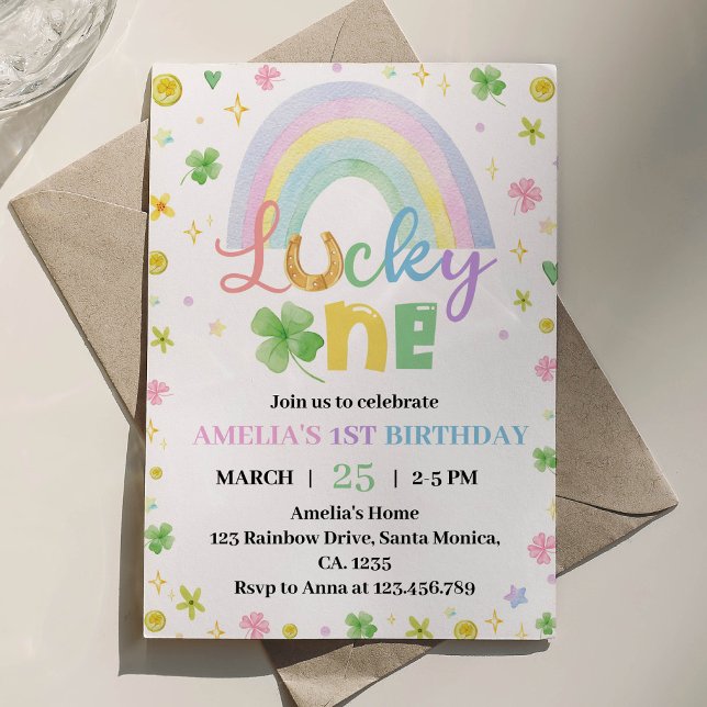 Rainbow Lucky One First Birthday Investigation Inbjudningar (Skapare uppladdad)