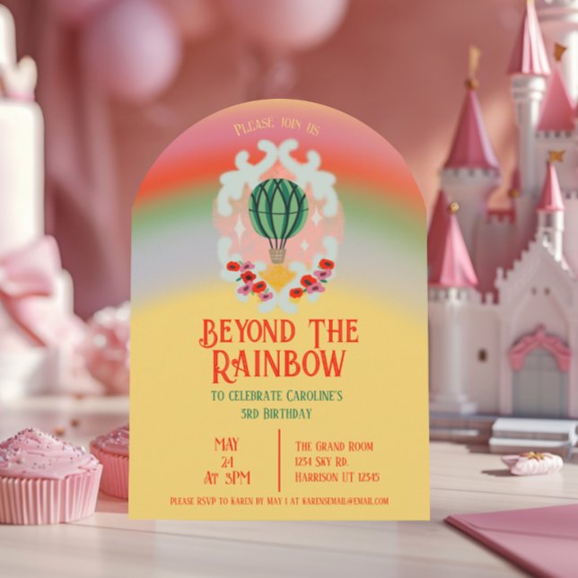 Rainbow Luftballong Barns födelsedag Inbjudningar (Skapare uppladdad)