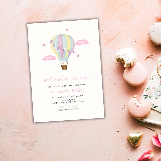 Rainbow Luftballong Cloud Star Baby Shower Inbjudningar (Rainbow Hot Air Balloon Cloud Star Baby Shower Invitation)