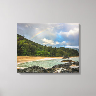 Rainbow, Lumaha'i Beach, Kauai, Hawaii Photograph Canvastryck