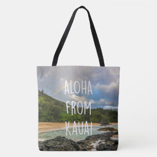 Rainbow Lumaha'i Beach, Kauai, Hawaiian Beach Bag Tygkasse