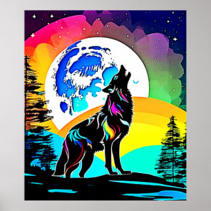 Rainbow Lunar Varg Howl Art Poster