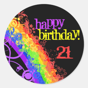 Rainbow lycklig 21:a födelsedagskalender runt klistermärke