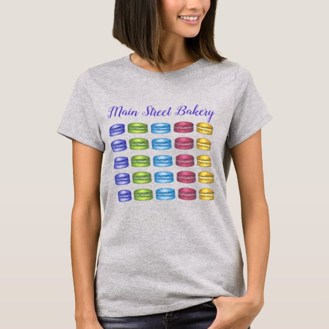 Rainbow Macaron Cookies Fransk Bakery Food T Shirt (Framsida)