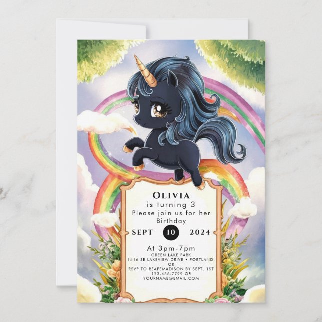 Rainbow Magic Black Unicorn Birthday Inbjudningar (Framsida)