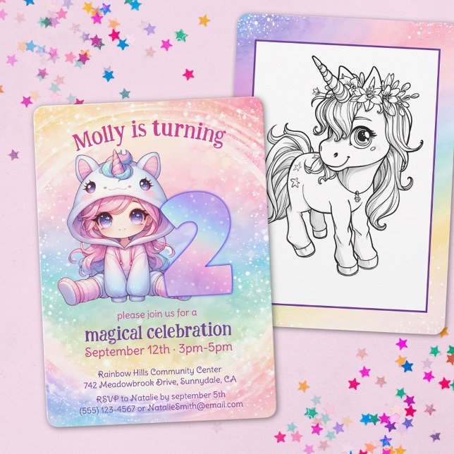 Rainbow Magic Chibi Unicorn-födelsedag Inbjudningar (Skapare uppladdad)