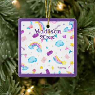 Rainbow Magic Lila Personalize Namn Year Girly Julgransprydnad Keramik