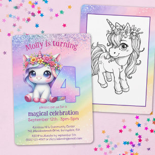 Rainbow magic Unicorn 4e födelsedagen Inbjudningar