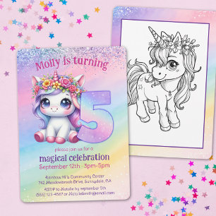 Rainbow magic Unicorn 5-årsdagen Inbjudningar