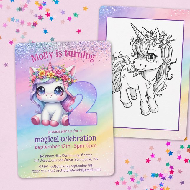 Rainbow magic Unicorn fyller 2 år Inbjudningar (Skapare uppladdad)
