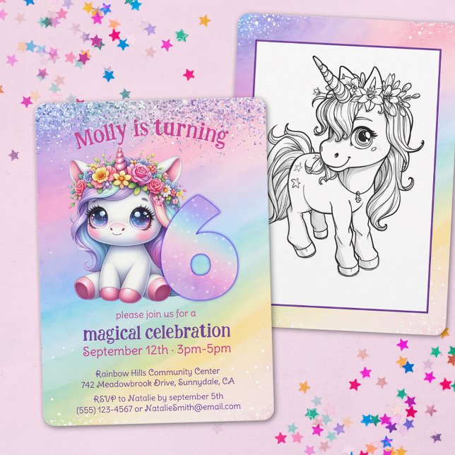 Rainbow magic Unicorn fyller 6 år Inbjudningar (Skapare uppladdad)