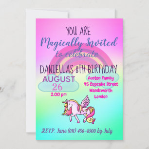 Rainbow Magic Unicorn Party Grattis på födelsedage Inbjudningar