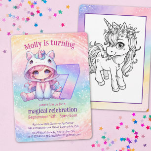 Rainbow magic Unicorn Whimsicle 7:e födelsedag Inbjudningar