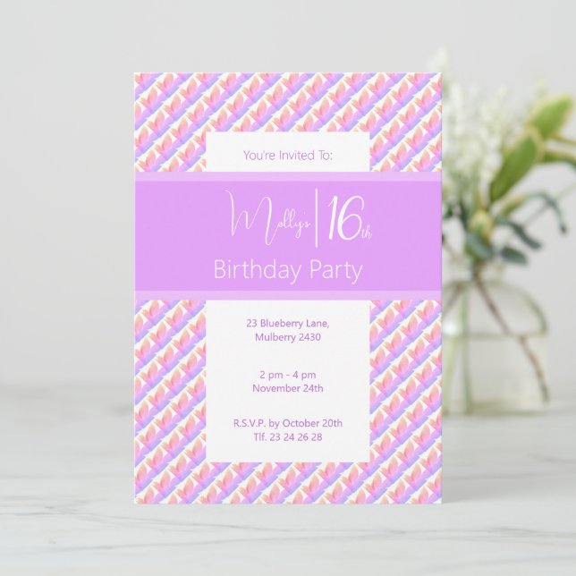 Rainbow Magnolia Lila Sweet 16:e födelsedagen Inbjudningar (Stående Fram)