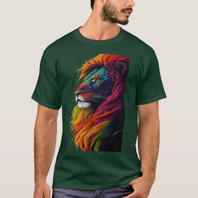 "Rainbow Majesty - Vibrant Lejon Art Tee"T-Shirt T Shirt (Framsida)