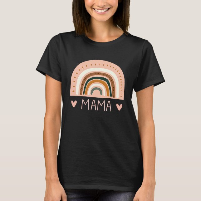 Rainbow Mama V Neck  Boho Style Teacher for Mom T Shirt (Framsida)