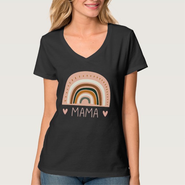 Rainbow Mama V Neck  Boho Style Teacher for Mom T Shirt (Framsida)