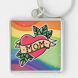 Rainbow Mamma Keychain Fyrkantig Silverfärgad Nyckelring