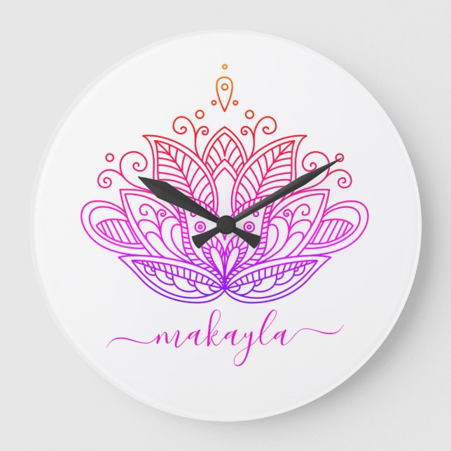 Rainbow Mandala Flower Bohemian Stor Klocka (Framsida)