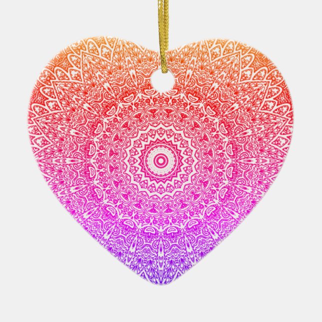 Rainbow Mandala Heart Boho Decor / Gift Julgransprydnad Keramik (Framsidan)