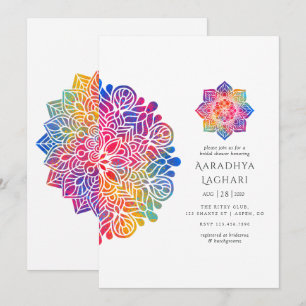 Rainbow Mandala indisk Möhippa Inbjudningar