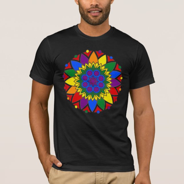 Rainbow Mandala LGBT Pride Flagga Färg III Tee Shirt (Framsida)