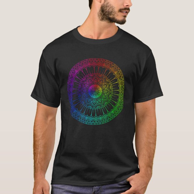 Rainbow Mandala Lotus Flower Helig Geometry Yoga T Shirt (Framsida)
