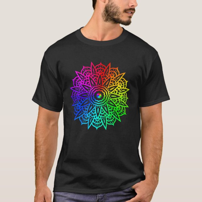 Rainbow Mandala Lotus Flower Sacred Geometry Yoga  T Shirt (Framsida)