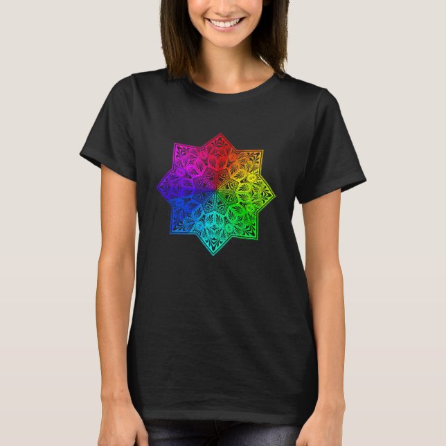Rainbow Mandala Lotus Flower Sacred Geometry Yoga  T Shirt (Framsida)