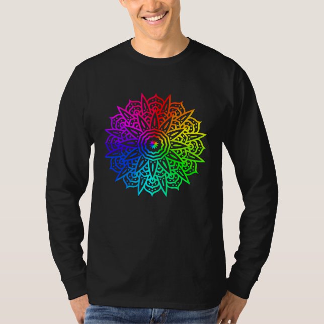 Rainbow Mandala Lotus Flower Sacred Geometry Yoga  T Shirt (Framsida)