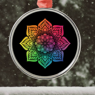 Rainbow Mandala on Black Julgransprydnad Metall