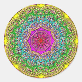 Rainbow Mandala Red Lila Guld Blue Stickers Runt Klistermärke