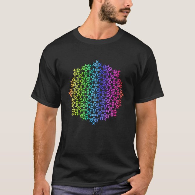 Rainbow Mandala Rosette Flower Geometry Yoga Vibe T Shirt (Framsida)